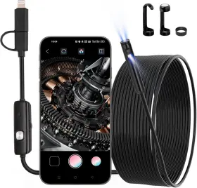 Fs-270 Spurtar Dual-lens Endoscope Camera With Light 1920p Hd Borescope 8 1 Led Black