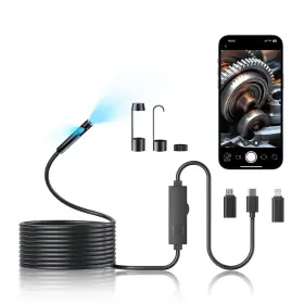 1920p Vafafinder Dl-5m Borescope Camera With Light 16.4ft Semi Rigid Snake Hd Black