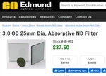 Edmund Optics Absorptive Filter 3.0 Od 48-093. Fixed Price $25.11.